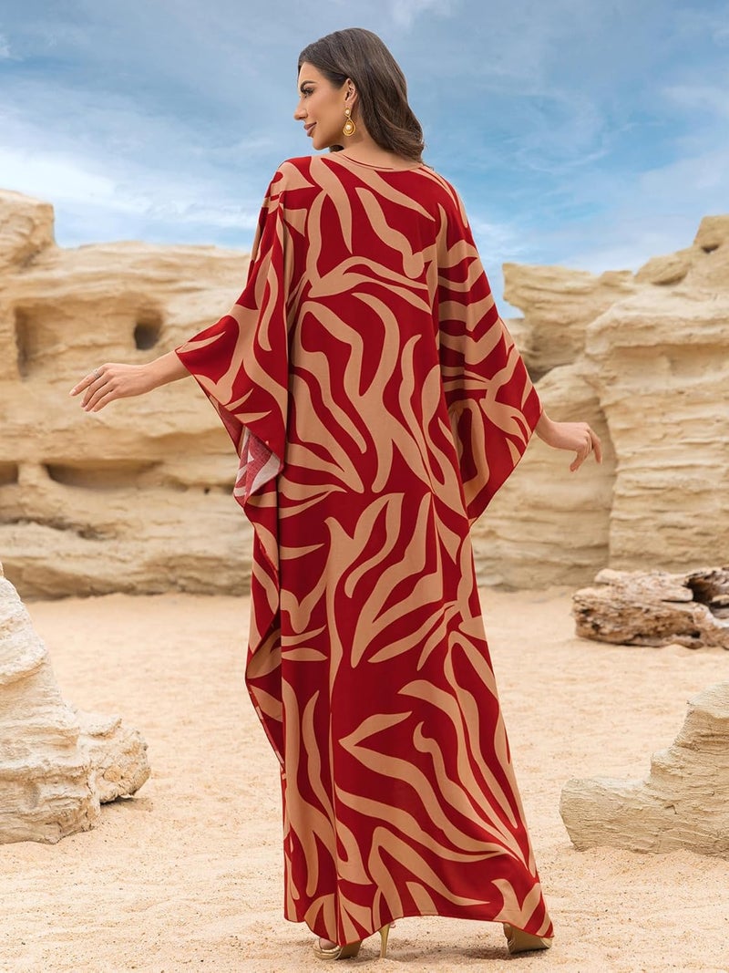 KEYLORTING Women’s Kaftan Beach Cover Up Dress Plus Size Summer Swimsuit Loungewear Maxi Dress - Image 5